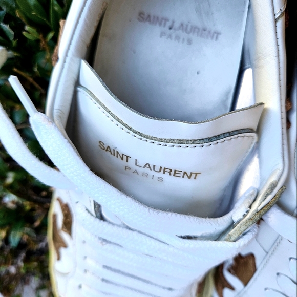 Saint Laurent Paris White/Gold Leather Star Alpha Low Top Sneakers Size 38 - Picture 5 of 10